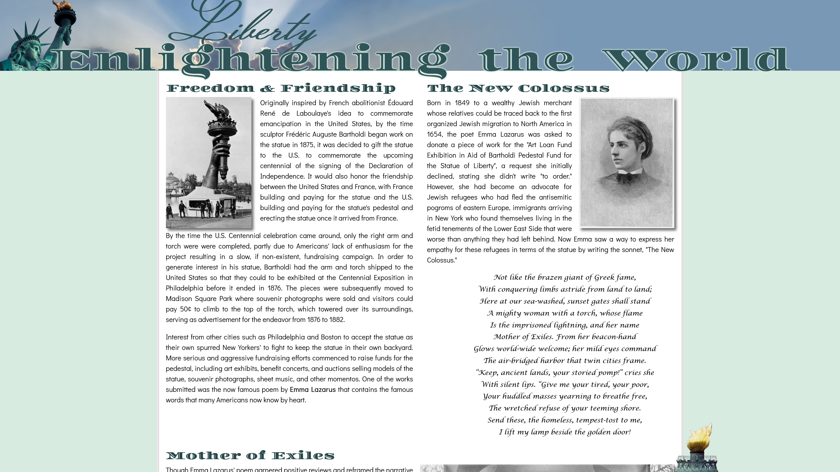 screenshot of Statue of Liberty project web page